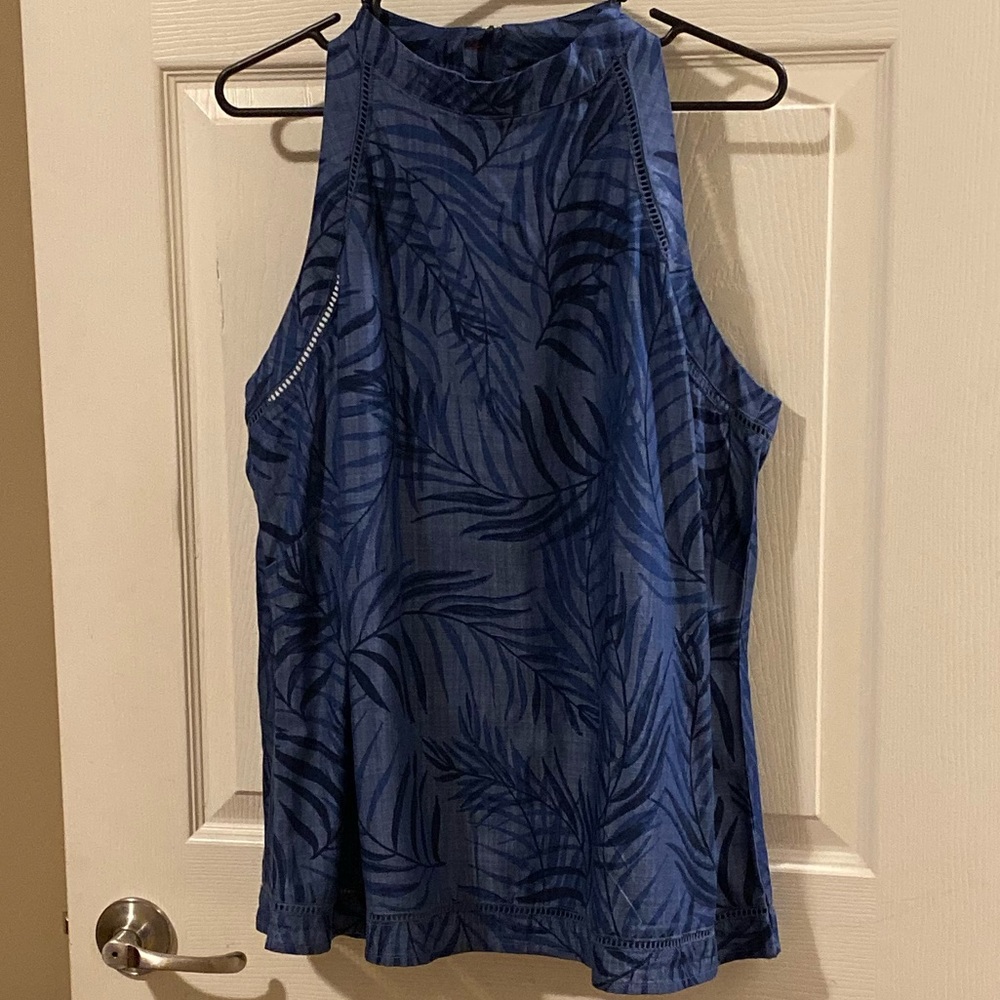 Cato Blue Sleeveless Blouse With Palm Leaves